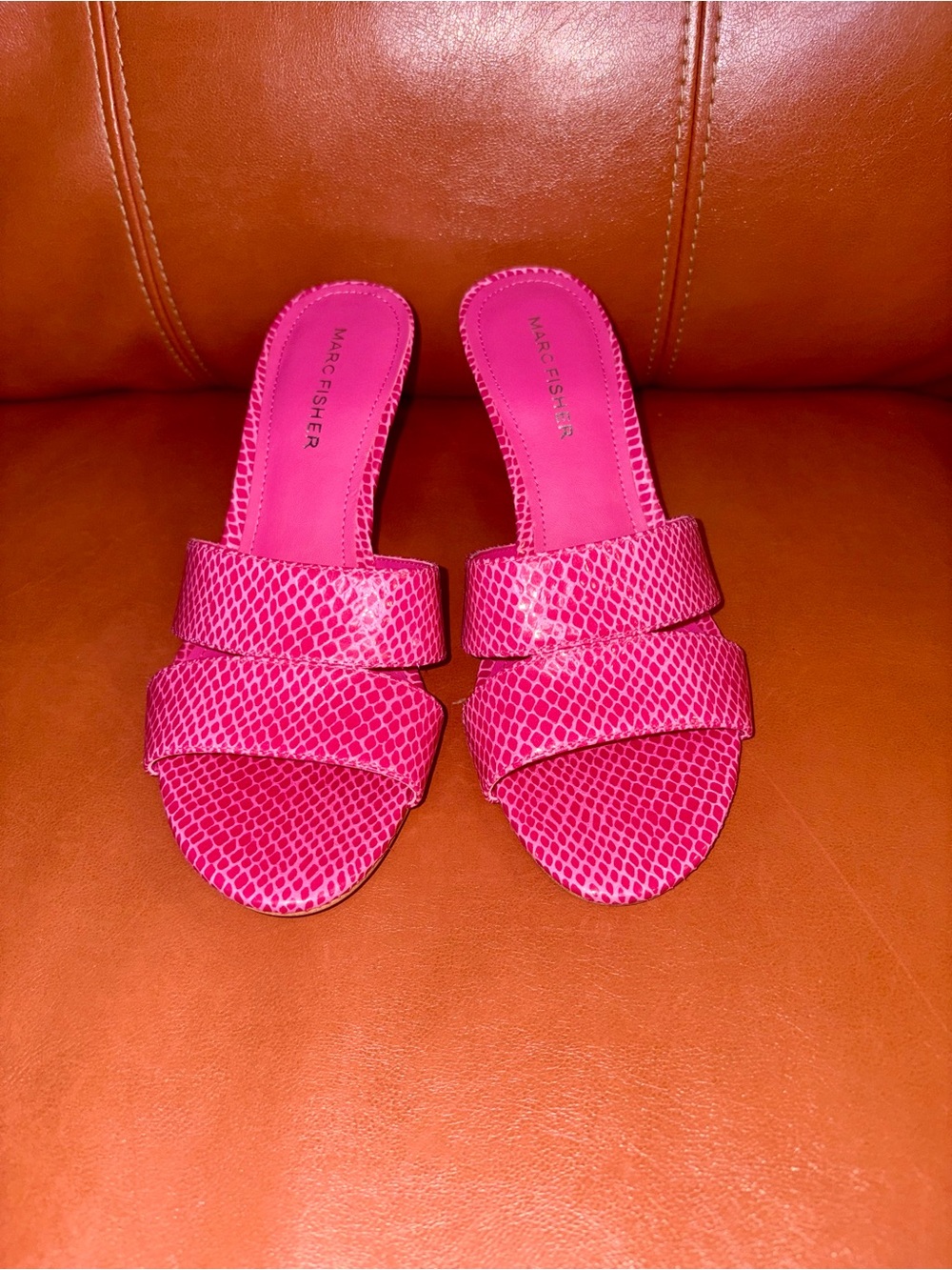 Marc Fisher Hot Pink Snake-Embossed Slide Mules